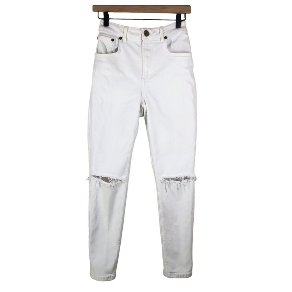 Oneteaspoon Super High Waist Freebirds II White Skinny Jeans Ripped Knees 25